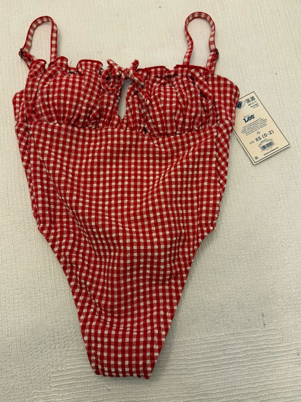 Lee Red and White Gingham Women's One-Piece Swimsuit Size XS 0-2 - Picture 4 of 12